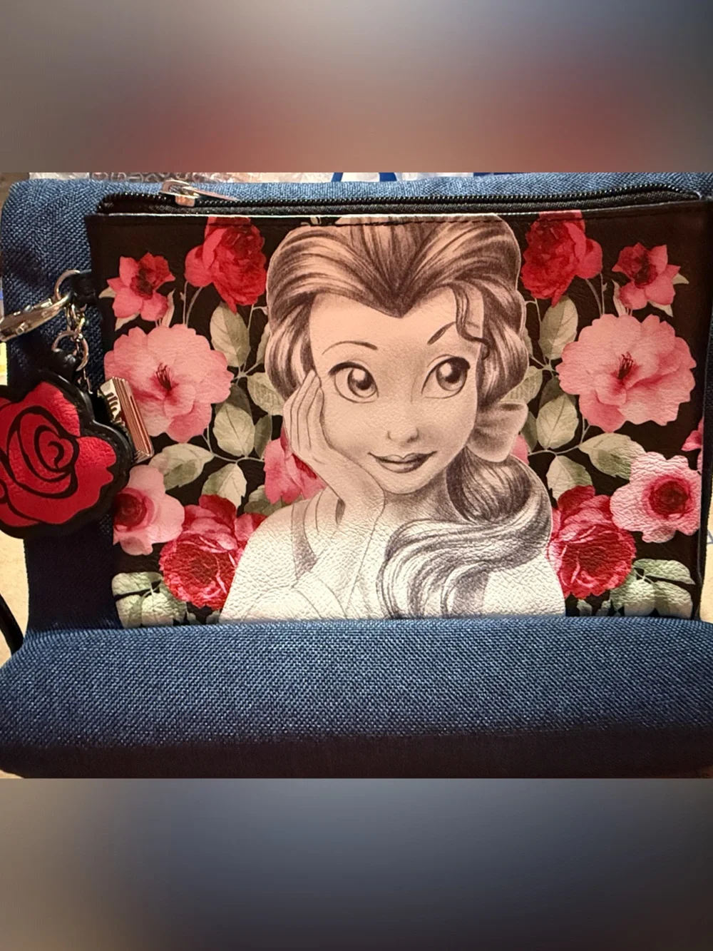 Disney’s Beauty and the Beast Princess Belle,Floral Clutch Bag in Black and Pink